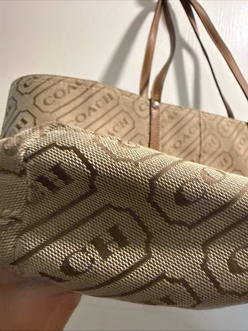 Coach Brown Logo Tote with Pink Accent Stripe - Picture 8 of 14